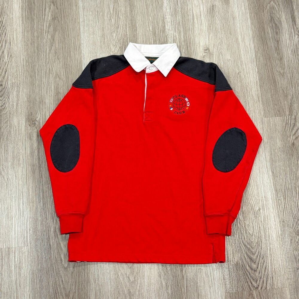Vintage 80s Class Club Two Tone Rugby Polo Padded Elbows Men's Size Small